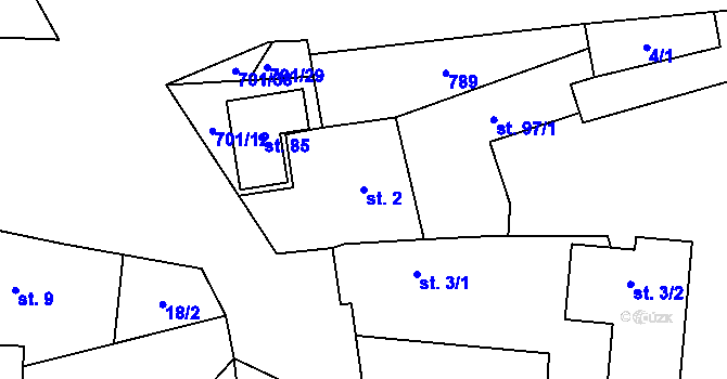 Parcela st. 2 v KÚ Kytín, Katastrální mapa