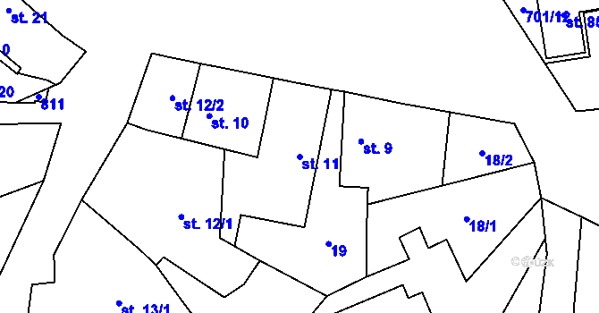 Parcela st. 11 v KÚ Kytín, Katastrální mapa