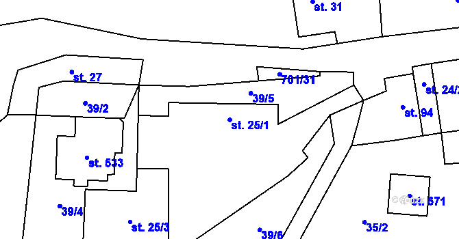 Parcela st. 25/1 v KÚ Kytín, Katastrální mapa