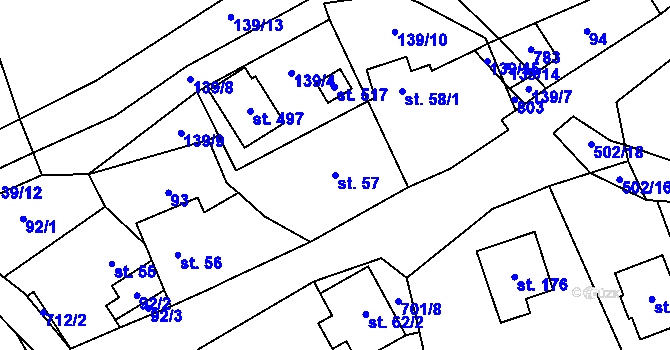 Parcela st. 57 v KÚ Kytín, Katastrální mapa