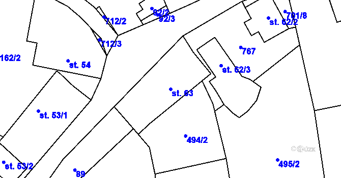 Parcela st. 63 v KÚ Kytín, Katastrální mapa