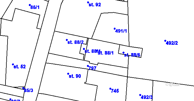 Parcela st. 88/1 v KÚ Kytín, Katastrální mapa