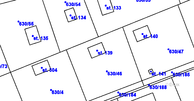 Parcela st. 139 v KÚ Kytín, Katastrální mapa