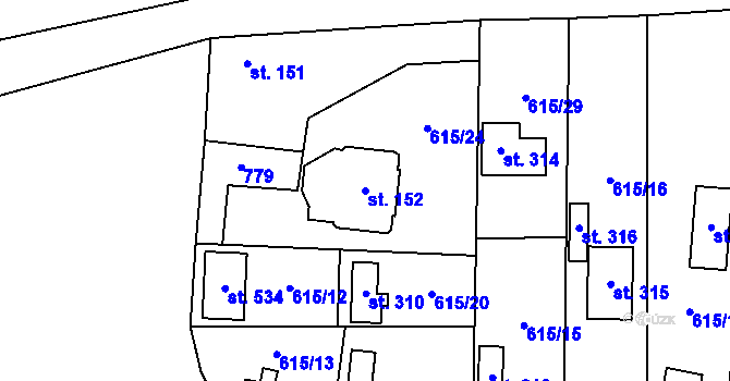 Parcela st. 152 v KÚ Kytín, Katastrální mapa