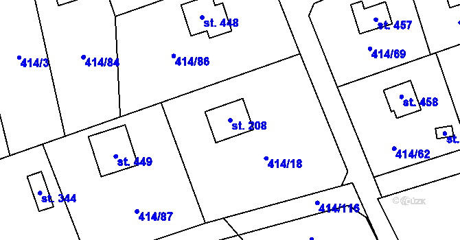 Parcela st. 208 v KÚ Kytín, Katastrální mapa