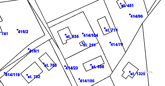 Parcela st. 211 v KÚ Kytín, Katastrální mapa
