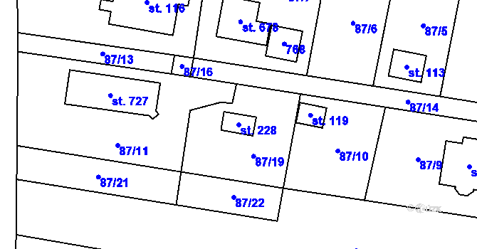 Parcela st. 228 v KÚ Kytín, Katastrální mapa