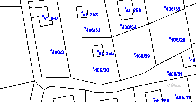 Parcela st. 266 v KÚ Kytín, Katastrální mapa