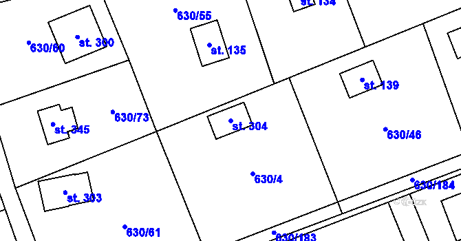Parcela st. 304 v KÚ Kytín, Katastrální mapa