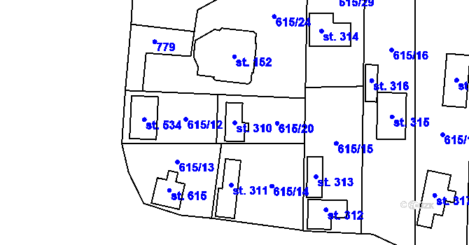 Parcela st. 310 v KÚ Kytín, Katastrální mapa