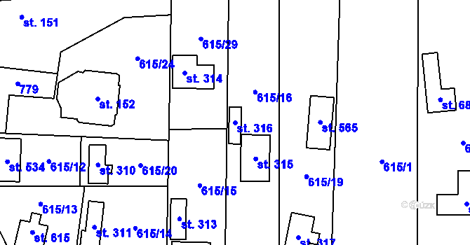 Parcela st. 316 v KÚ Kytín, Katastrální mapa
