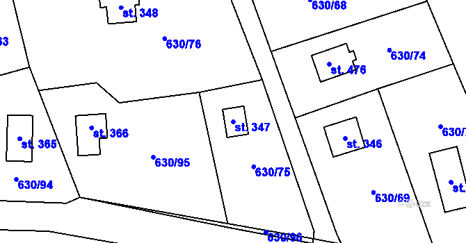 Parcela st. 347 v KÚ Kytín, Katastrální mapa