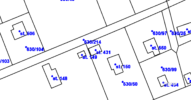 Parcela st. 431 v KÚ Kytín, Katastrální mapa