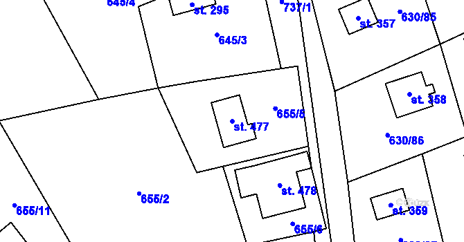 Parcela st. 477 v KÚ Kytín, Katastrální mapa