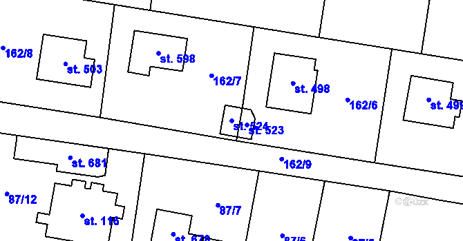 Parcela st. 524 v KÚ Kytín, Katastrální mapa