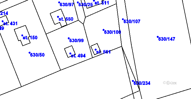 Parcela st. 561 v KÚ Kytín, Katastrální mapa