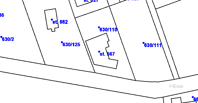 Parcela st. 567 v KÚ Kytín, Katastrální mapa