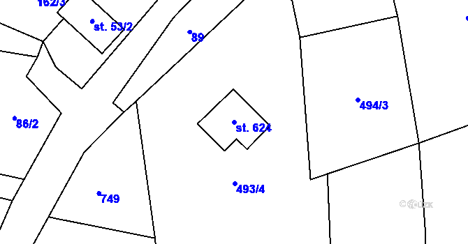 Parcela st. 624 v KÚ Kytín, Katastrální mapa