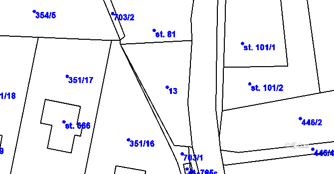 Parcela st. 13 v KÚ Kytín, Katastrální mapa