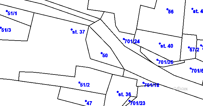 Parcela st. 50 v KÚ Kytín, Katastrální mapa