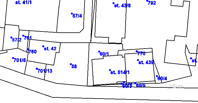 Parcela st. 60/1 v KÚ Kytín, Katastrální mapa