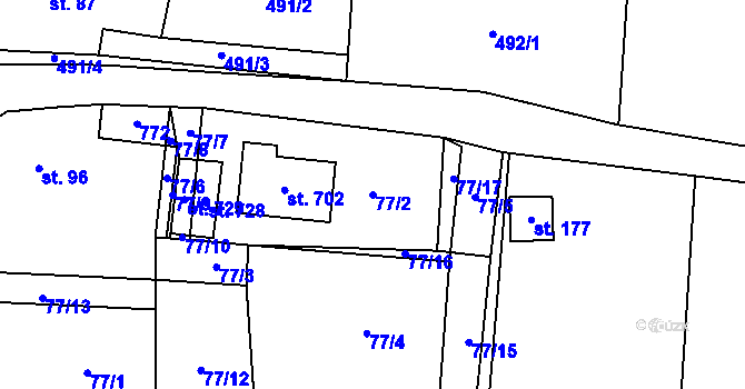Parcela st. 77/2 v KÚ Kytín, Katastrální mapa