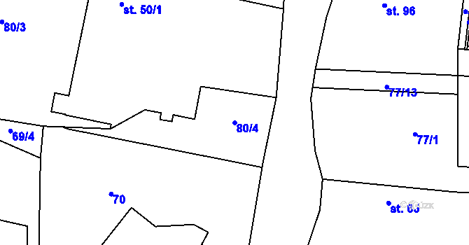 Parcela st. 80/4 v KÚ Kytín, Katastrální mapa