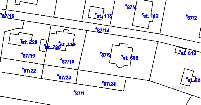 Parcela st. 87/9 v KÚ Kytín, Katastrální mapa