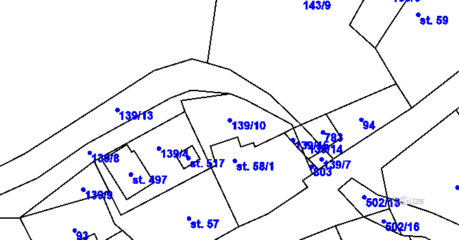 Parcela st. 139/10 v KÚ Kytín, Katastrální mapa