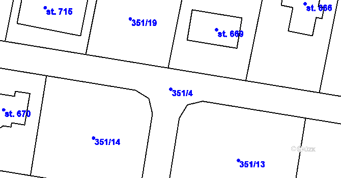 Parcela st. 351/4 v KÚ Kytín, Katastrální mapa