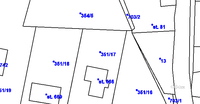 Parcela st. 351/17 v KÚ Kytín, Katastrální mapa