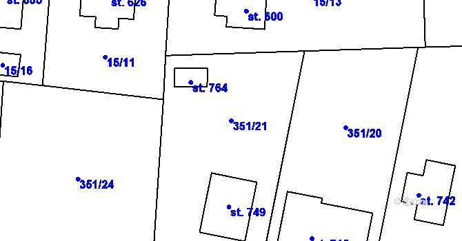 Parcela st. 351/21 v KÚ Kytín, Katastrální mapa