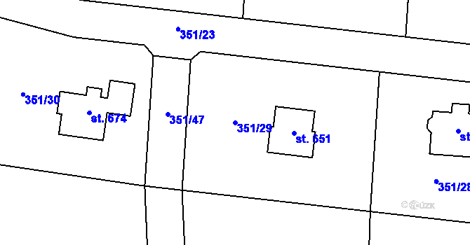 Parcela st. 351/29 v KÚ Kytín, Katastrální mapa