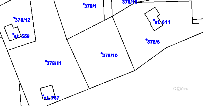 Parcela st. 378/10 v KÚ Kytín, Katastrální mapa