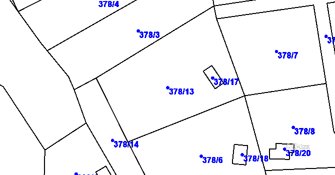 Parcela st. 378/13 v KÚ Kytín, Katastrální mapa