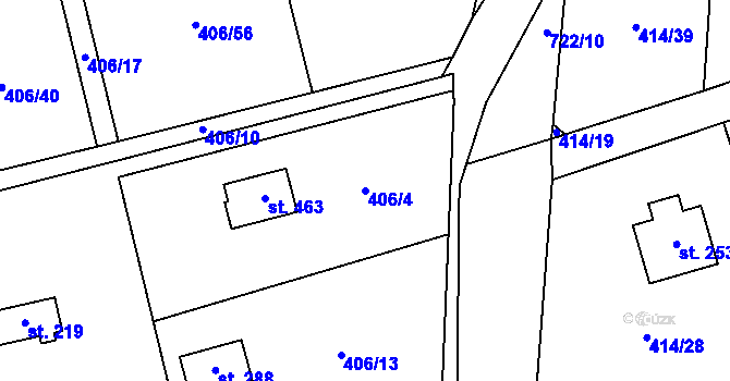 Parcela st. 406/4 v KÚ Kytín, Katastrální mapa