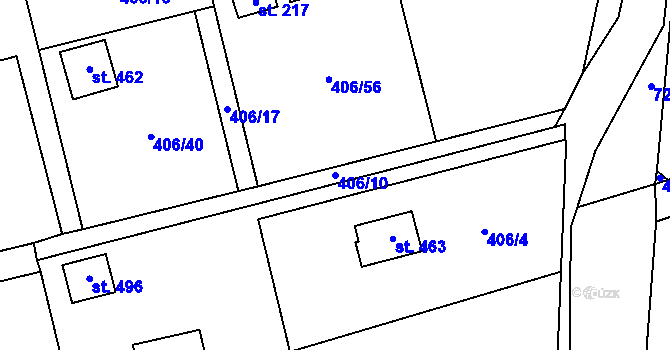 Parcela st. 406/10 v KÚ Kytín, Katastrální mapa