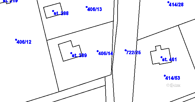 Parcela st. 406/14 v KÚ Kytín, Katastrální mapa