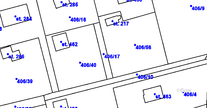 Parcela st. 406/17 v KÚ Kytín, Katastrální mapa