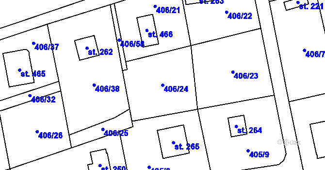 Parcela st. 406/24 v KÚ Kytín, Katastrální mapa