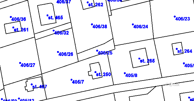 Parcela st. 406/25 v KÚ Kytín, Katastrální mapa