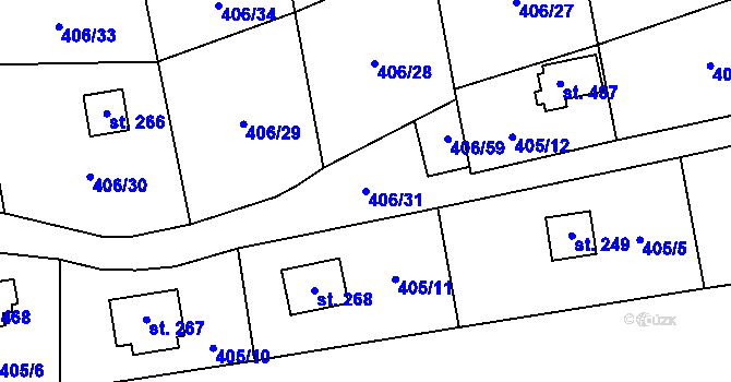 Parcela st. 406/31 v KÚ Kytín, Katastrální mapa