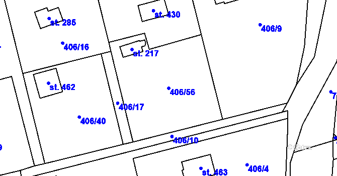Parcela st. 406/56 v KÚ Kytín, Katastrální mapa