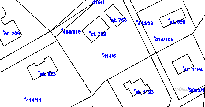 Parcela st. 414/6 v KÚ Kytín, Katastrální mapa