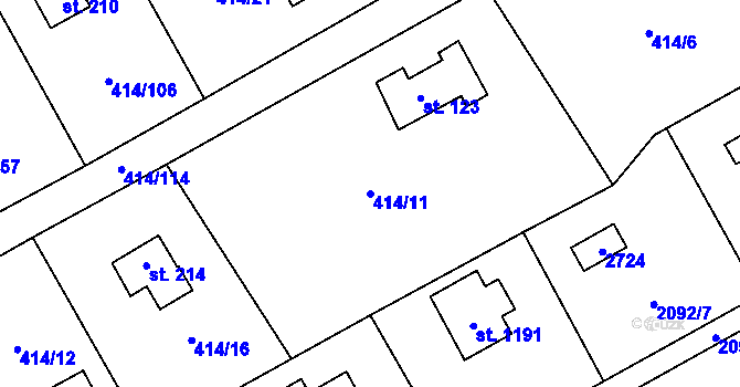 Parcela st. 414/11 v KÚ Kytín, Katastrální mapa