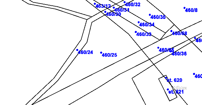 Parcela st. 460/25 v KÚ Kytín, Katastrální mapa