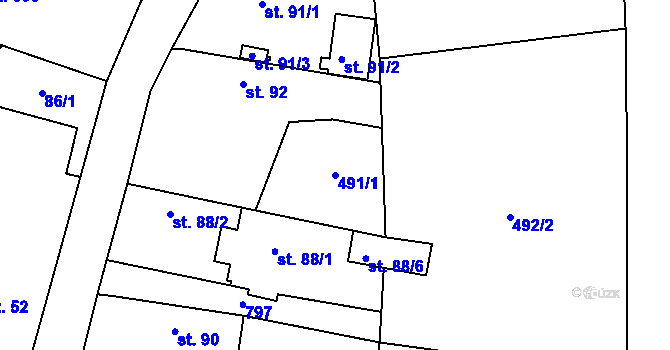 Parcela st. 491/1 v KÚ Kytín, Katastrální mapa