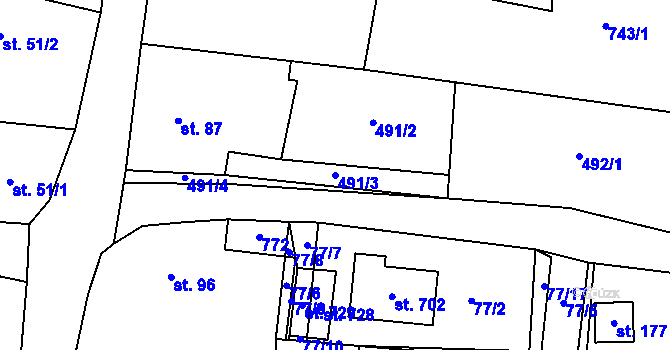 Parcela st. 491/3 v KÚ Kytín, Katastrální mapa