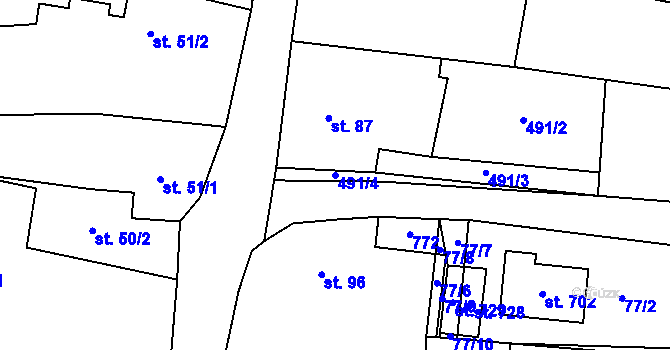 Parcela st. 491/4 v KÚ Kytín, Katastrální mapa