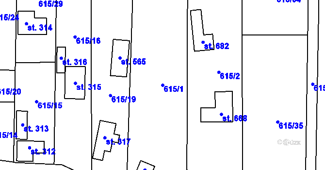 Parcela st. 615/1 v KÚ Kytín, Katastrální mapa